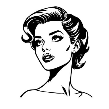 Pop Sanat Tarzı Kadın Portresi - Siyah ve Beyaz Vektör