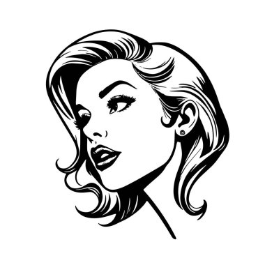 Pop Sanat Tarzı Kadın Portresi - Siyah ve Beyaz Vektör