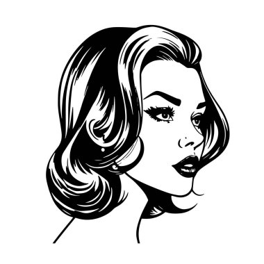Pop Sanat Tarzı Kadın Portresi - Siyah ve Beyaz Vektör