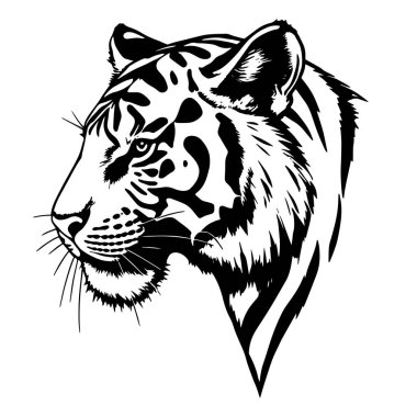 Siyah ve Beyaz Kaplan Baş Profili - Vektör İllüstrasyonu
