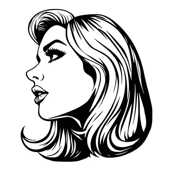Pop Sanat Tarzı Kadın Portresi - Siyah ve Beyaz Vektör