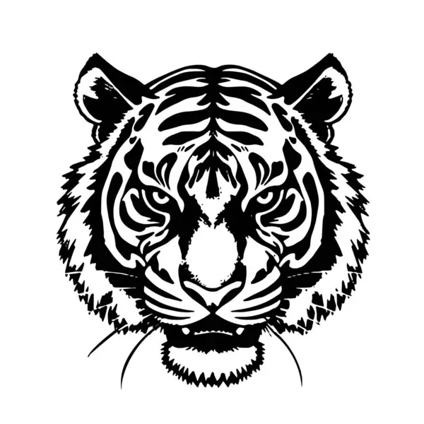 Siyah ve Beyaz Kaplan Başı - Vektör İllüstrasyonu