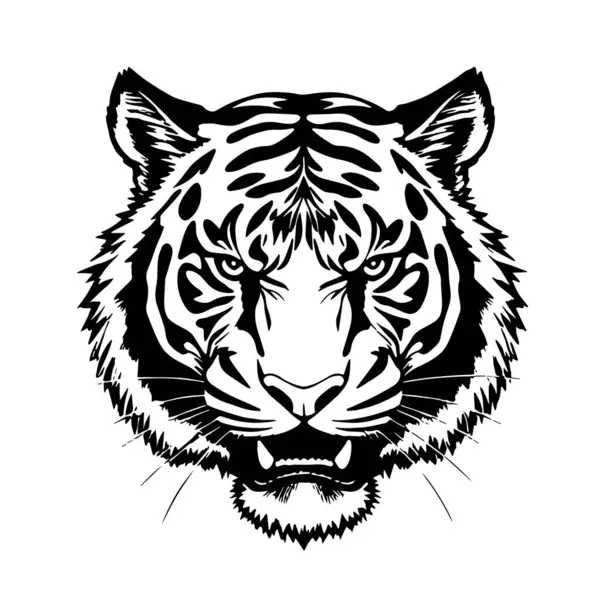 Siyah ve Beyaz Kaplan Başı - Vektör İllüstrasyonu