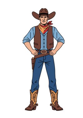 Kovboy Batılı Şapkalı ve Çizmeli - Vektör İllüzyonu