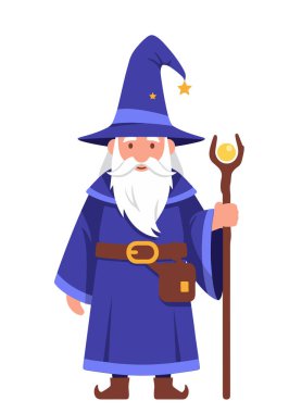 Bilge Büyücü Sihirli Asa Tutuyor - Vektör İllüzyonu