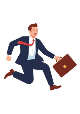 Evrak Çantasıyla Atlayan Mutlu İş Adamı - Vektör İllüzyonu