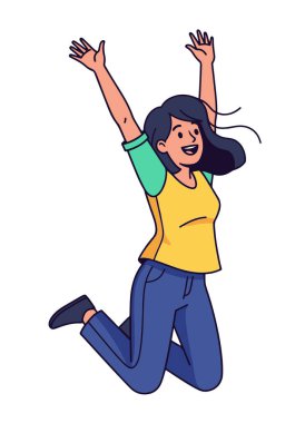 Heyecanla Atlayan Enerjik Kadın - Vektör İllüzyonu