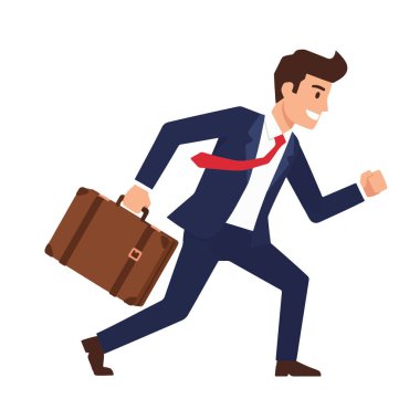 Evrak Çantası Vektör İllüstrasyonuyla Çalışan Meşgul İşadamı