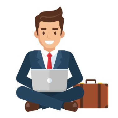 Serbest İşadamı Laptop Vektör İllüstrasyonunda çalışıyor