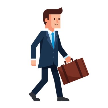 İş adamı evrak çantası vektör illüstrasyonuyla yürüyor
