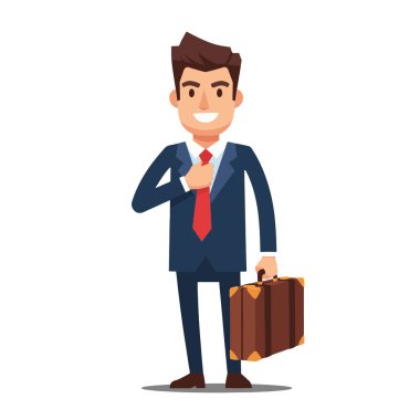 Gülümseyen İşadamı Kravatı Çanta Vektörü İllüstrasyonuyla Ayarlıyor
