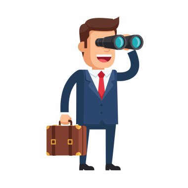 Dürbün Vektör İllüstrasyonuna Bakan Vizyoner İşadamı