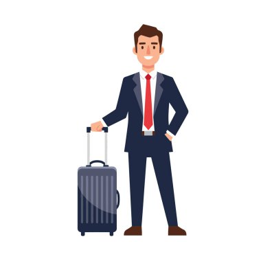 Bavullu Profesyonel İşadamı Seyahat Vektörü Resimlerine Hazır