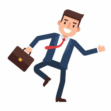 Neşeli İşadamı Evrak Çantası Vektör İllüstrasyonunu Atlıyor