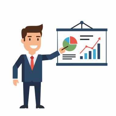 Profesyonel İşadamı Veri Tabloları Vektör İllüstrasyonunu Sunar