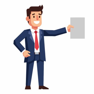 Gülümseyen İşadamı Boş Kağıt Vektörü İllüstrasyonunu Sunar