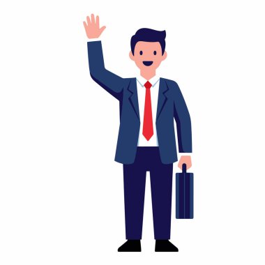 İş Adamı El sallıyor ve Evrak Çantası Vektörü İllüstrasyonu