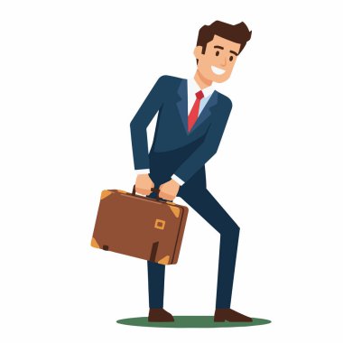 Gülümseyen İşadamı Ağır Evrak Çantası Resimlerini Tutuyor