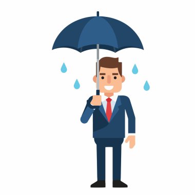 Yağmur Vektörü İllüstrasyonunda Şemsiyeli İşadamı