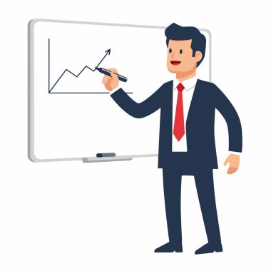 Whiteboard 'da Büyüme Çizelgesini Sunan İşadamı Vektör İllüstrasyonu