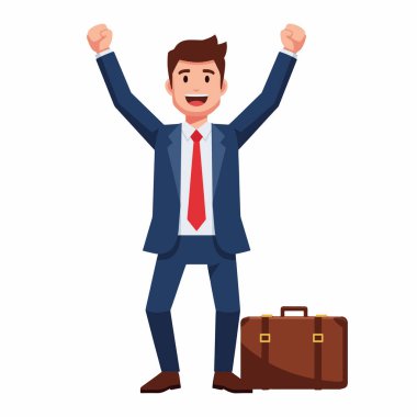 Yükseltilmiş Vektör İllüstrasyonuyla Başarıyı Kutlayan İşadamı
