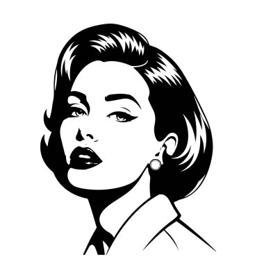 Heteroseksüel Bob Saç Kesimi Pop Sanat Sanatı İllüstrasyonlu Zarif Kadın