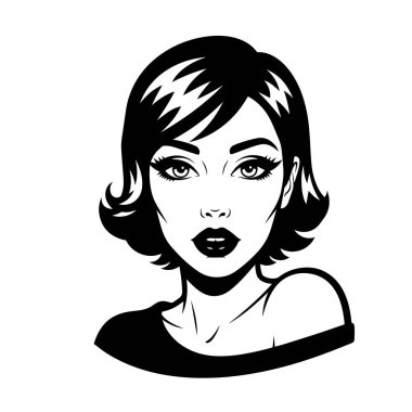 Retro Bob Saç Tarzı Pop Sanatı Kadın Vektör İllüstrasyonu
