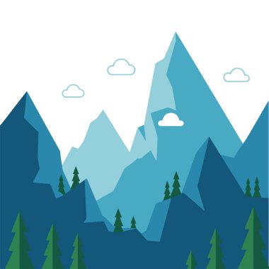 Dağ ve Ağaçlarla Basit Vektör Manzarası
