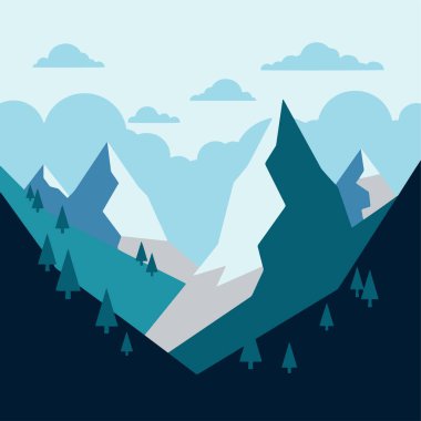 Dağ ve Ağaçlarla Basit Vektör Manzarası