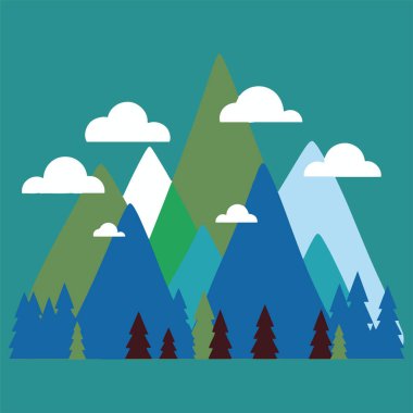 Dağ ve Ağaçlarla Basit Vektör Manzarası