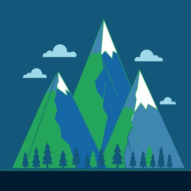 Dağ ve Ağaçlarla Basit Vektör Manzarası