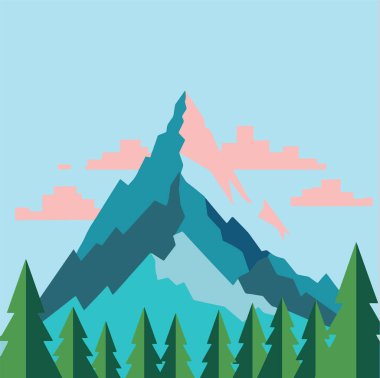 Dağ ve Ağaçlarla Basit Vektör Manzarası