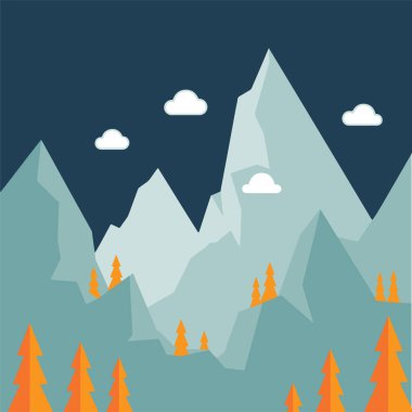 Dağ ve Ağaçlarla Basit Vektör Manzarası