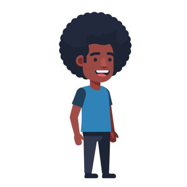 Afro Saç Tarzı Düz Çizgi Filmli Gülümseyen Afrikalı Amerikalı Adam Tam Vücut Karakteri