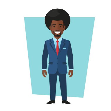 Güvenilir Afro Erkek İş Adamı Düz Vektör İllüstrasyonu