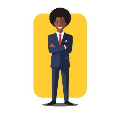 Güvenilir Afro Erkek İş Adamı Düz Vektör İllüstrasyonu