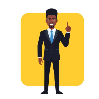 Fikir Düz Vektör İllüstrasyonlu Afro Erkek İş Adamı