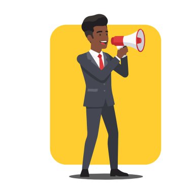 İşadamı Megafon Düz Vektör İllüstrasyonuyla Konuşuyor