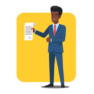 Afro İşadamı Sözleşmesi Kağıt Düz Vektör İllüstrasyonu