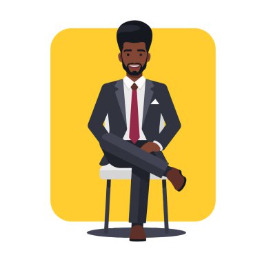 Afro İşadamı Düz Vektör İllüstrasyonunda Güvenle Oturuyor