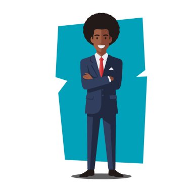 Güvenilir Afro Erkek İş Adamı Düz Vektör İllüstrasyonu