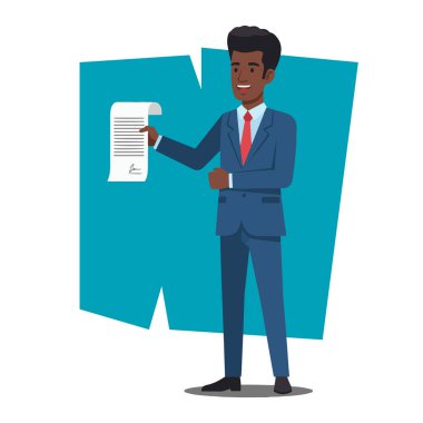 Afro İşadamı Sözleşmesi Kağıt Düz Vektör İllüstrasyonu