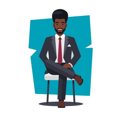 Afro İşadamı Düz Vektör İllüstrasyonunda Güvenle Oturuyor