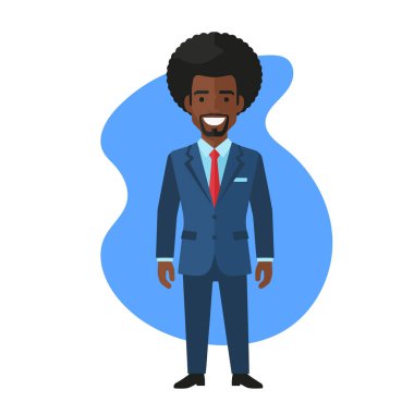 Güvenilir Afro Erkek İş Adamı Düz Vektör İllüstrasyonu