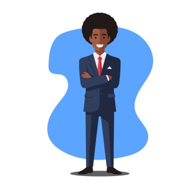 Güvenilir Afro Erkek İş Adamı Düz Vektör İllüstrasyonu
