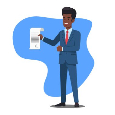 Afro İşadamı Sözleşmesi Kağıt Düz Vektör İllüstrasyonu