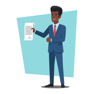 Afro İşadamı Sözleşmesi Kağıt Düz Vektör İllüstrasyonu