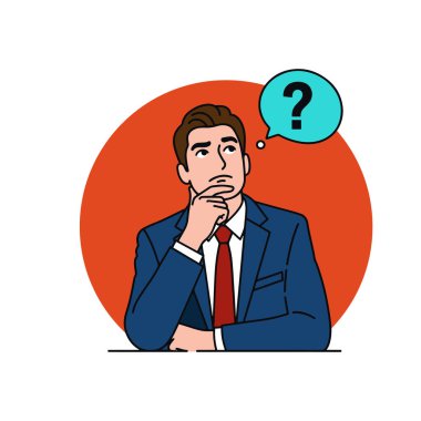 Soru işareti ile düşünceli işadamı