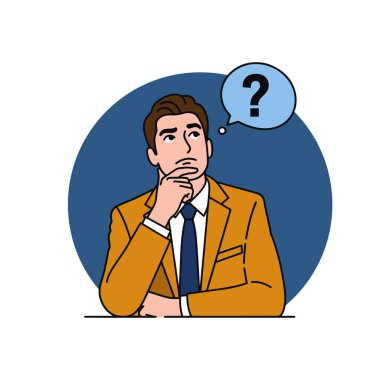 Soru işareti ile düşünceli işadamı