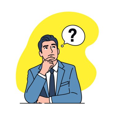 Soru işareti ile düşünceli işadamı